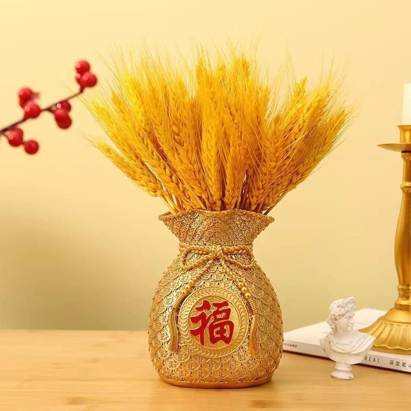 Bình hoa hình túi tiền , tượng trưng tài lộc may mắn, bình hoa đồng tiền cắm bông lúa mạch