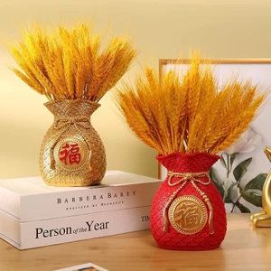 Bình hoa hình túi tiền , tượng trưng tài lộc may mắn, bình hoa đồng tiền cắm bông lúa mạch