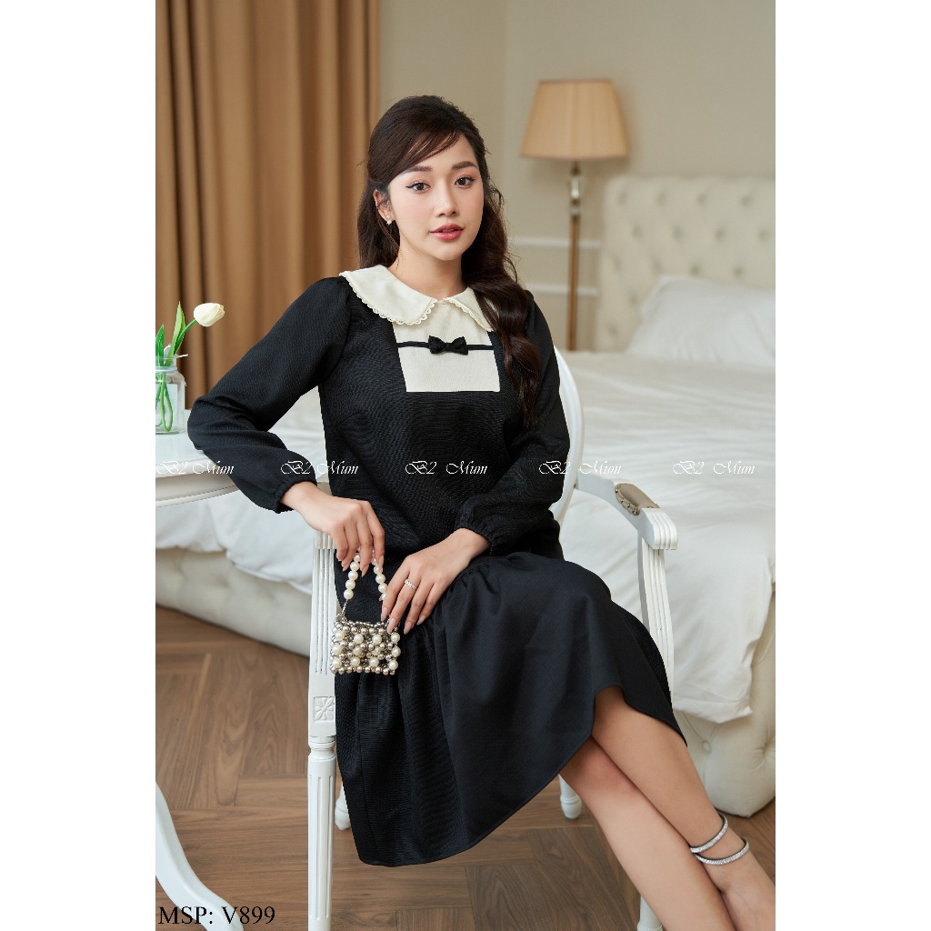 Váy bầu thiết kế Váy dạ nơ dài tay V899 B2MUM