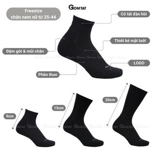 Tất nam nữ màu đen GOMTAT có đệm xù êm chân, chất liệu cotton khử mùi kháng khuẩn - STA-5009-1DOI