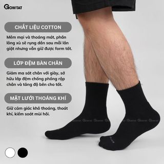 Tất nam nữ màu đen GOMTAT có đệm xù êm chân, chất liệu cotton khử mùi kháng khuẩn - STA-5009-1DOI