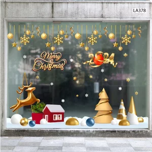 Tranh Dán Tường Cây Thông Vàng Và Tuần Lộc Vàng Trang Trí Noel, Nhà Cửa, Văn Phòng, Quà Tặng Người Thân