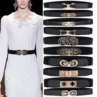 Đai váy liền, đai đầm, đai áo sơ mi, jumpsuit bản rộng 4cm, chất liệu co giãn, móc khóa họa tiết bông hoa 4 cánh W62