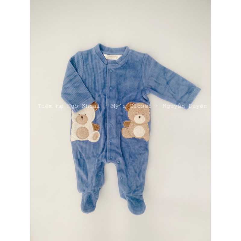 [MD48] M.A.Y.O.R.A.L  Sleepsuit nỉ nhung hoạ tiết gấu xinh cho bé NGÔ KHOAI MỲ