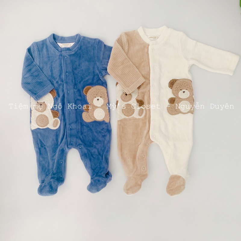 [MD48] M.A.Y.O.R.A.L  Sleepsuit nỉ nhung hoạ tiết gấu xinh cho bé NGÔ KHOAI MỲ