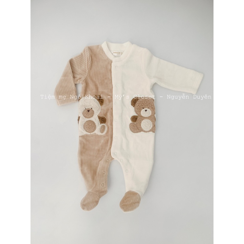 [MD48] M.A.Y.O.R.A.L  Sleepsuit nỉ nhung hoạ tiết gấu xinh cho bé NGÔ KHOAI MỲ