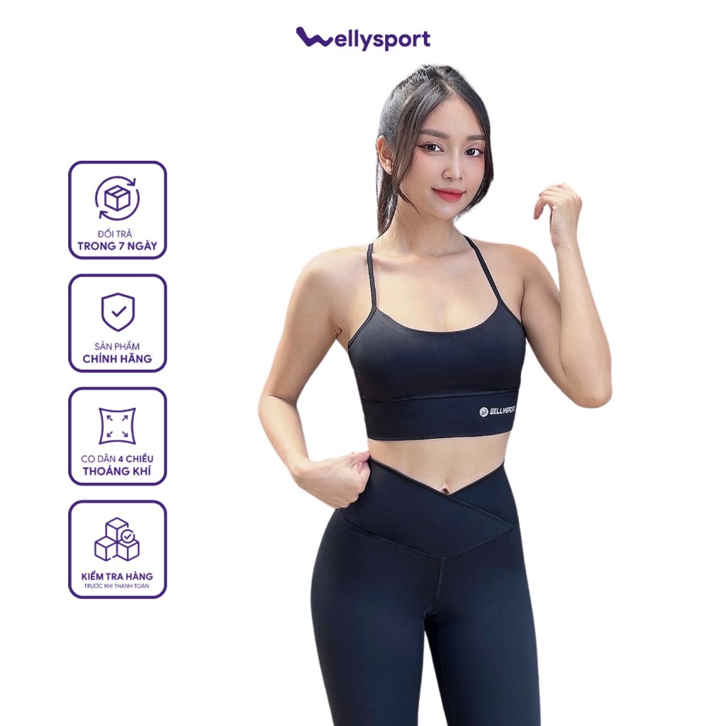 Quần Legging cạp chéo, đồ tập Yoga, Gym Nữ Welly Sport, màu đen, Mã QLD01