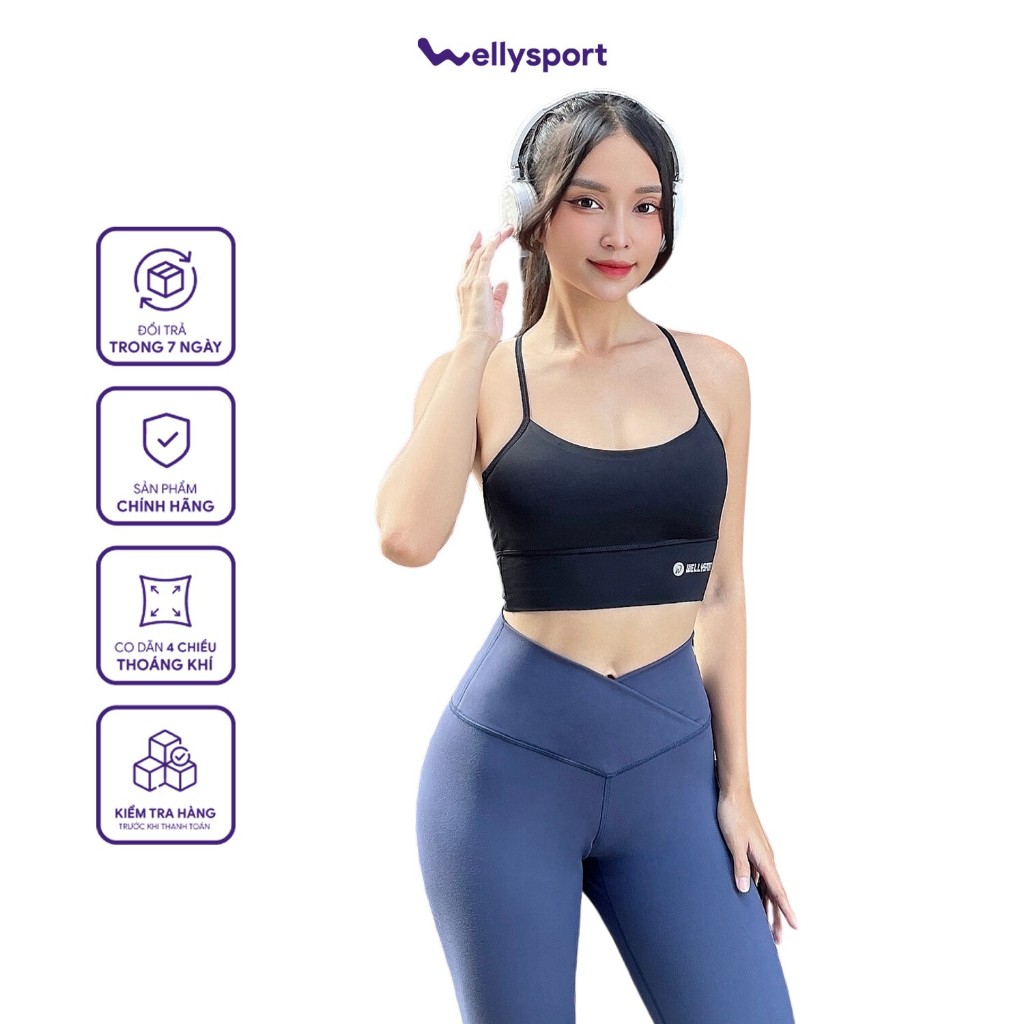 Quần Legging cạp chéo, đồ tập Yoga, Gym Nữ Welly Sport, màu xanh đen, Mã QLD04