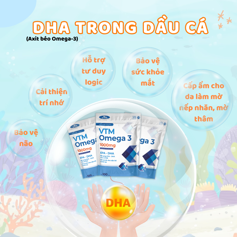Ảnh Viên uống dầu cá VTM OMEGA 3 tăng cường thị lực, bảo vệ tim mạch - gói 100v 3