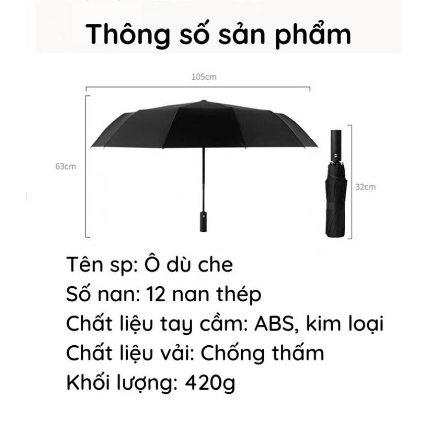 Ô Dù Cao Cấp Che Mưa Đi Nắng, Ô 12 Nan 8 Nan Mở Tự Động Gấp Nhỏ Gọn Cầm Tay 2 Chiều Cỡ Lớn To Cho Xe Hơi Ô Tô Chống Thấm