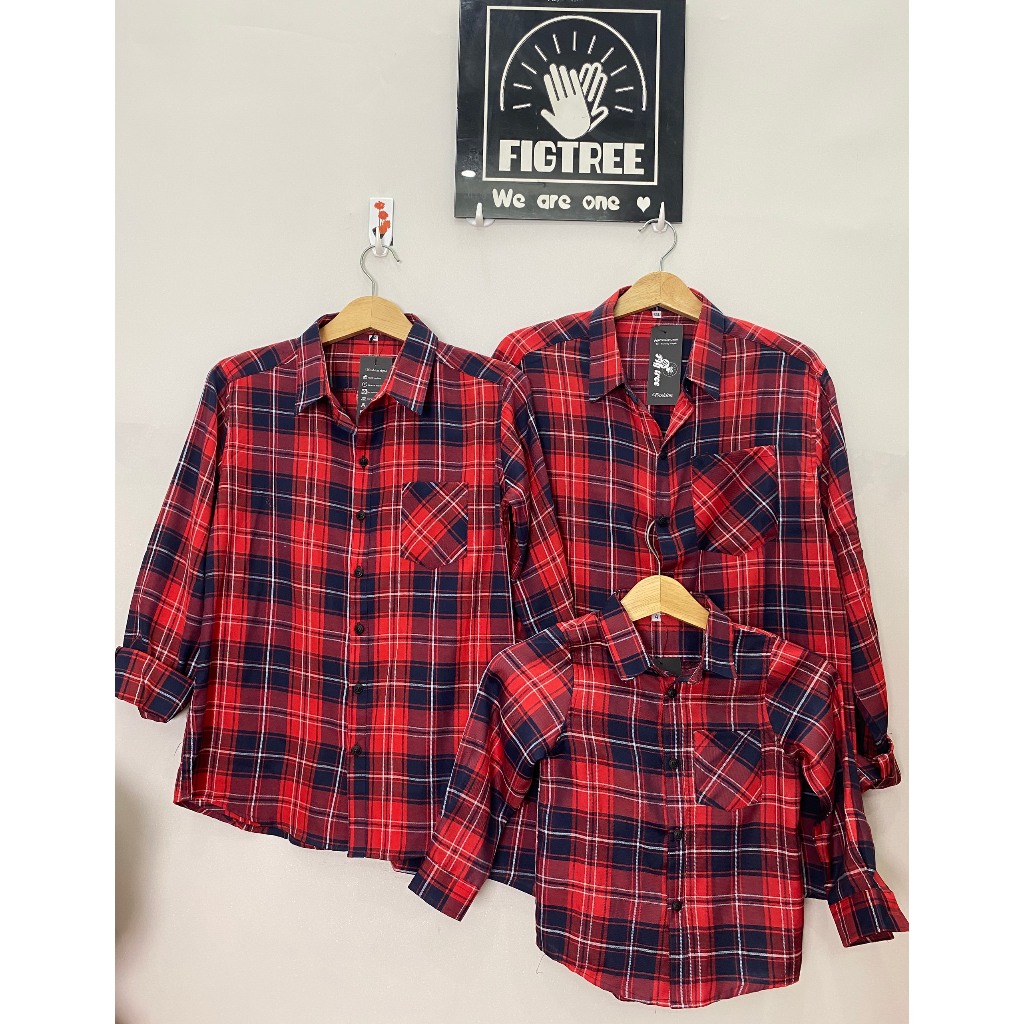 Set Đồng Phục Áo Sơ Mi Gia Đình Caro Đỏ Nổi Bật, Chất Cotton Phù hợp Mùa hè, Nhiều size, Ms 179A