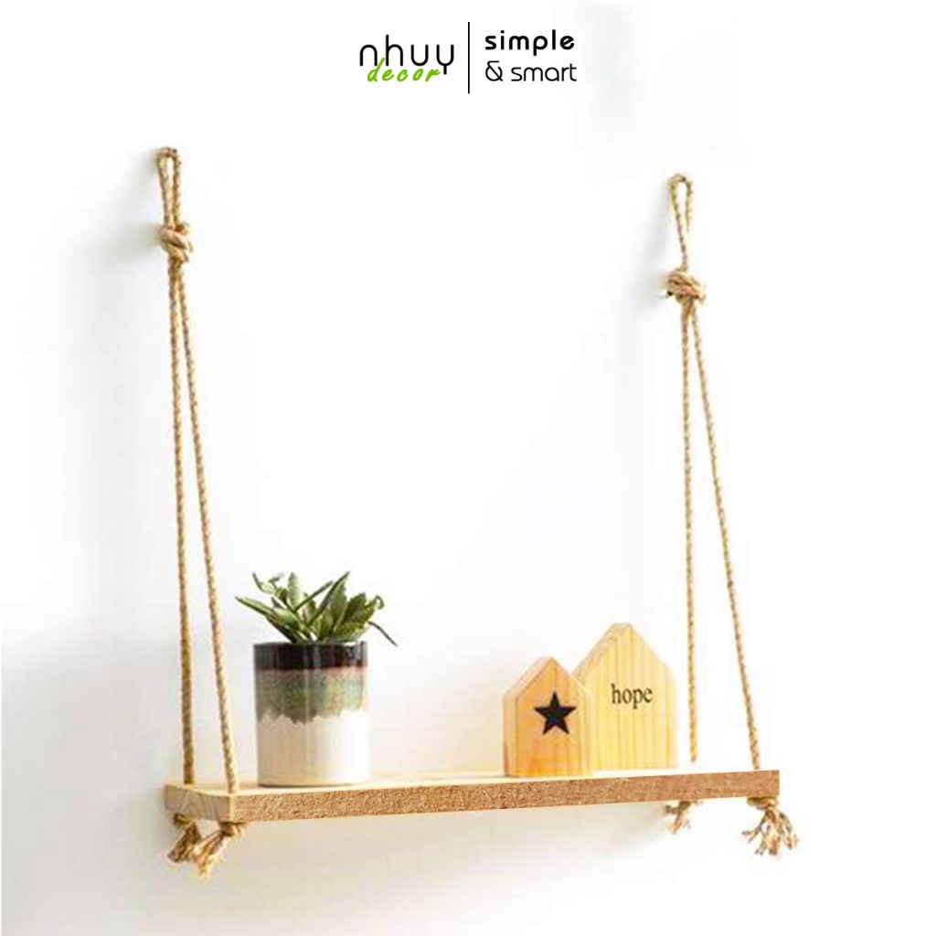kệ treo tường trang trí kệ thanh ngang tặng kèm dây thừng decor nhà cực xinh - Nhu Y Decor