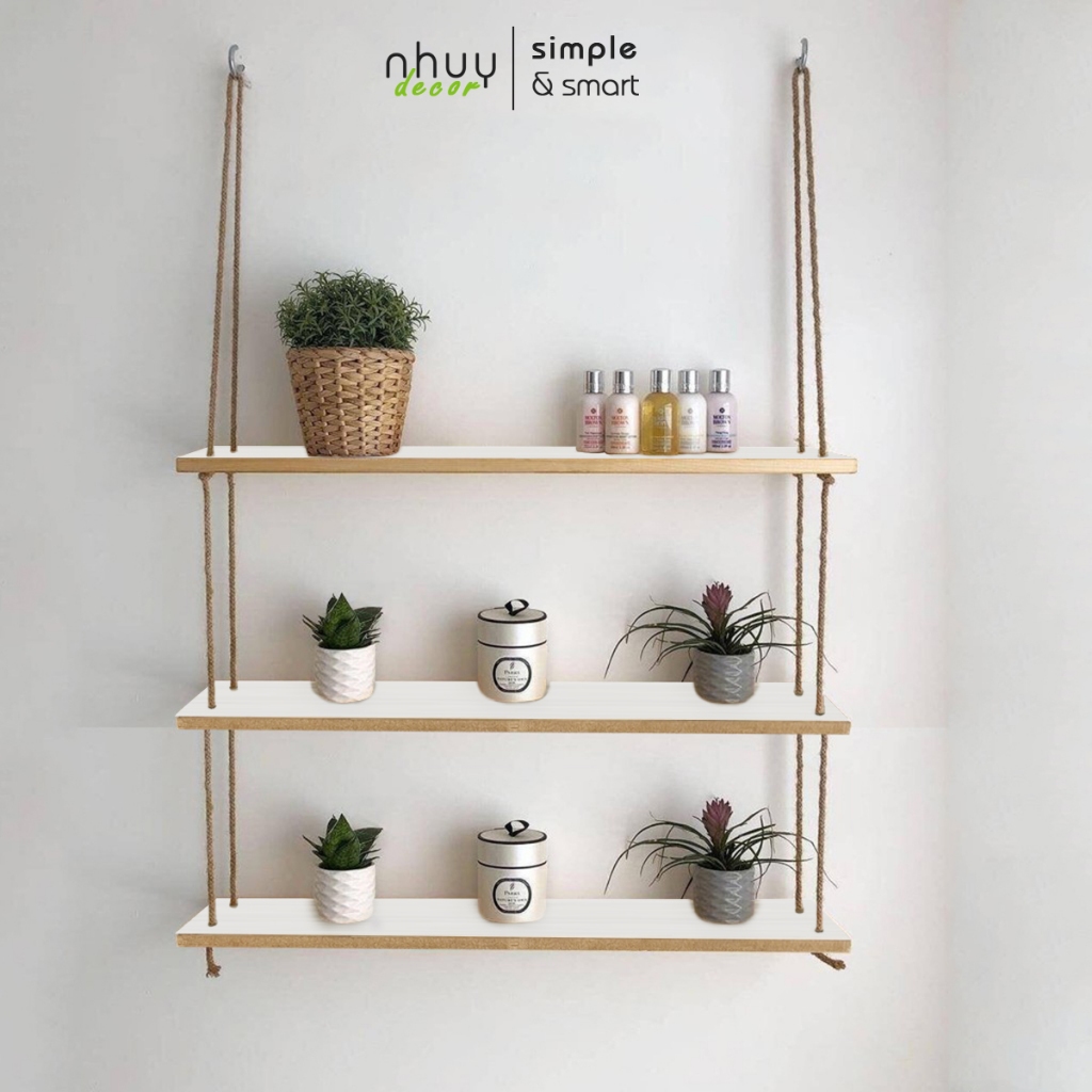 kệ treo tường trang trí kệ thanh ngang tặng kèm dây thừng decor nhà cực xinh - Nhu Y Decor