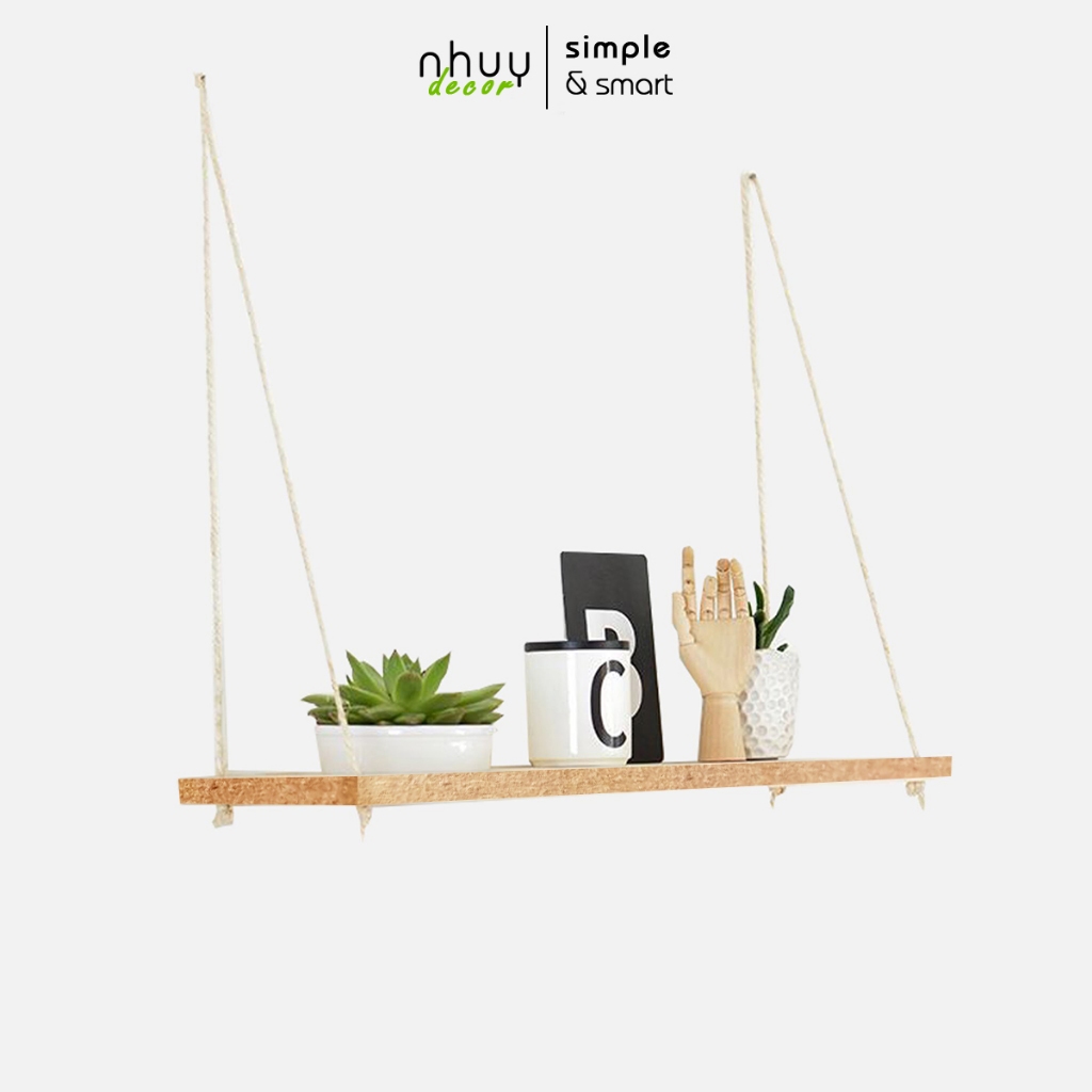 kệ treo tường trang trí kệ thanh ngang tặng kèm dây thừng decor nhà cực xinh - Nhu Y Decor