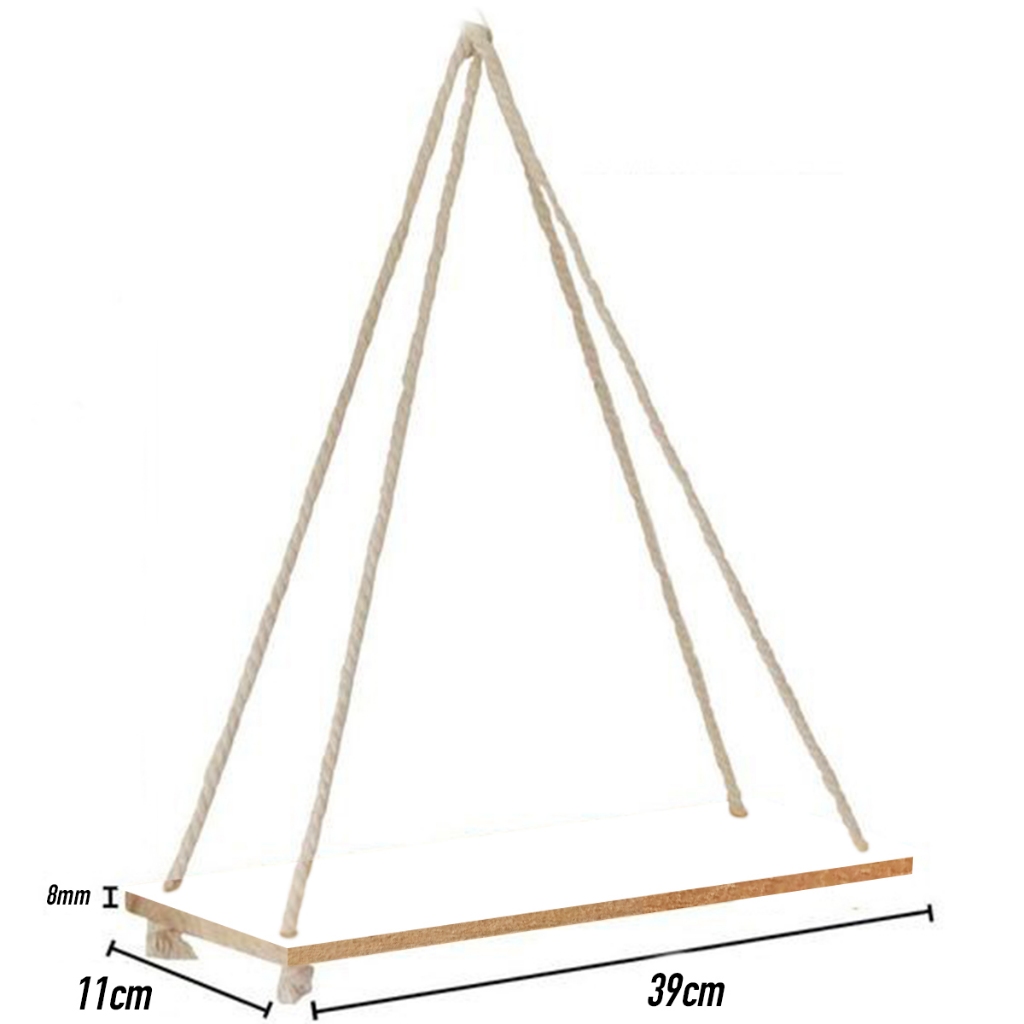 Kệ gỗ treo tường dây thừng trang trí, kệ thanh ngang để đồ tiện dụng, kệ treo tường xinh xắn