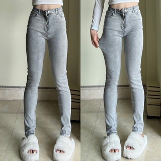 Quần jeans nữ ôm màu khói bạc trơn bản cao cấp có khoá ống , phong cách cá tính Yến Tee #009