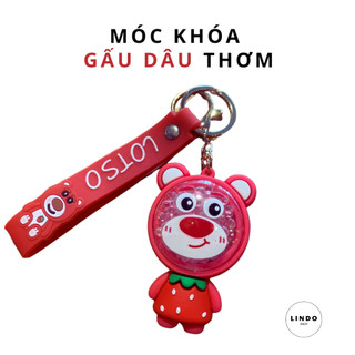 Móc Khóa Gấu Dâu Thơm LINDO, Móc Khóa Xinh Xắn, Quà Tặng Đáng Yêu, Treo Balo, Cặp