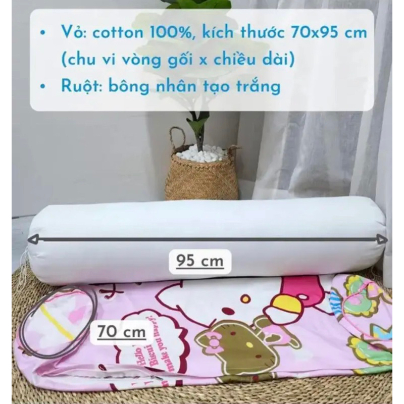 Gối Ôm Dài 35x95cm,Vỏ Cotton 100%,Mềm Mát,Có Khoá Kéo,Tiện Lợi,Gối Ôm Người lớn SUNDEVI BEDDING