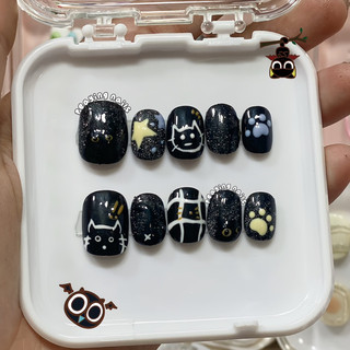 Nailbox vẽ mèo đen form ngắn dễ thương được đổi form