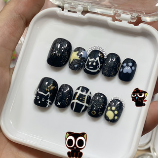 Nailbox vẽ mèo đen form ngắn dễ thương được đổi form