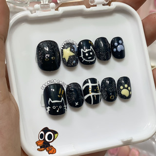 Nailbox vẽ mèo đen form ngắn dễ thương được đổi form