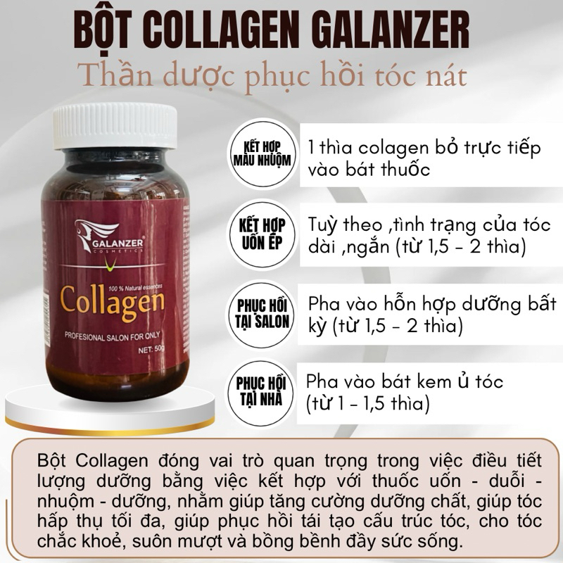 Bột Collagen pha Hấp Dầu, Uốn duỗi tẩy nhuộm Galanzer Protein Phục Hồi chắc khoẻ tăng dưỡng Tóc