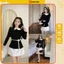 Set áo Cổ Sen Mix Chân Váy Chữ A Kèm Đai Tag Hoa Siêu Xinh, Set áo mix chân váy chữ A tiểu thư