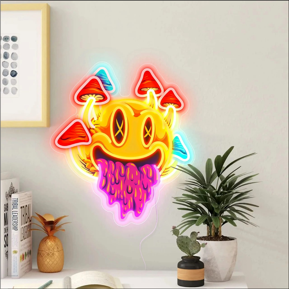 Đèn LED Neon Độc Đáo - Hình Mặt Cười Kết Hợp Cây Nấm [35cm] - Trang Trí Phòng Ấm Cúng, Quán Bar Cá Tính |CCNEON