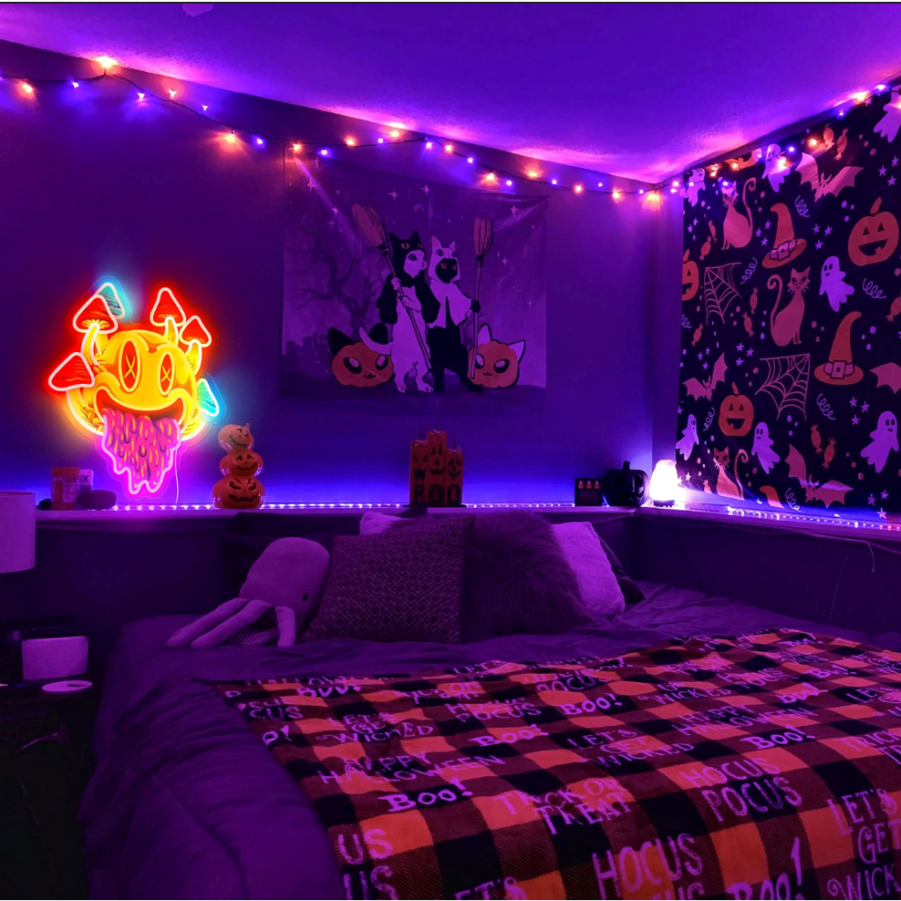 Đèn LED Neon Độc Đáo - Hình Mặt Cười Kết Hợp Cây Nấm [35cm] - Trang Trí Phòng Ấm Cúng, Quán Bar Cá Tính |CCNEON
