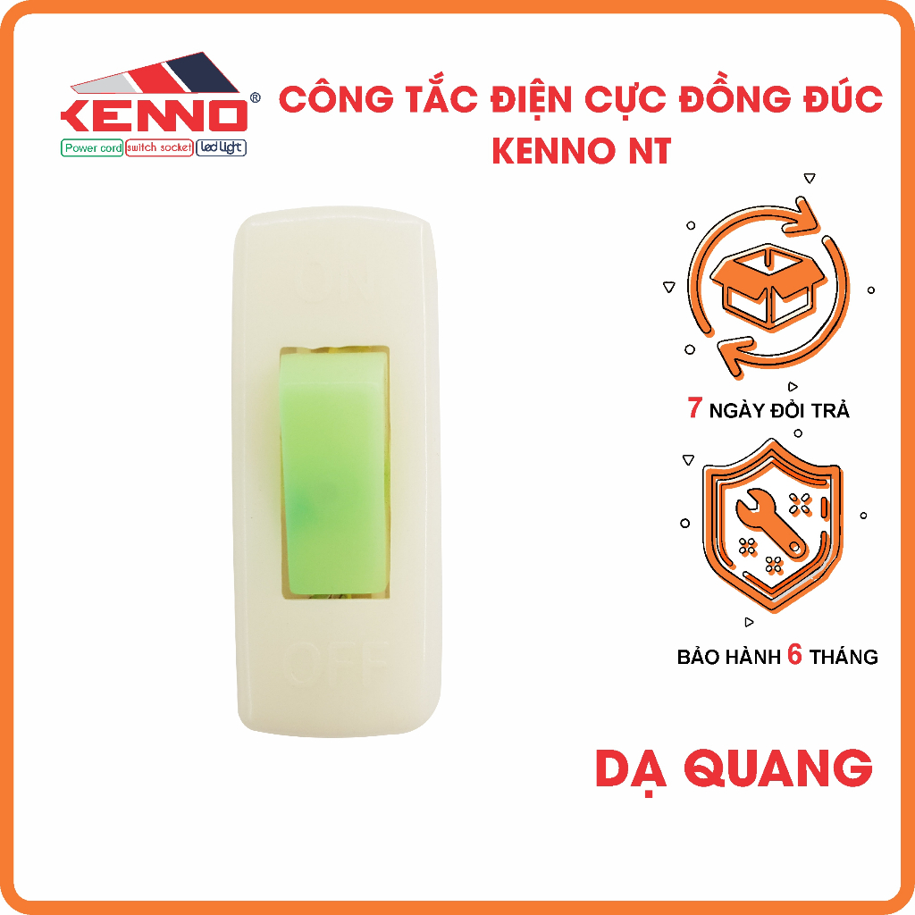 Công tắc điện quả nhót bật dạ quang KENNO NT cực đồng đúc