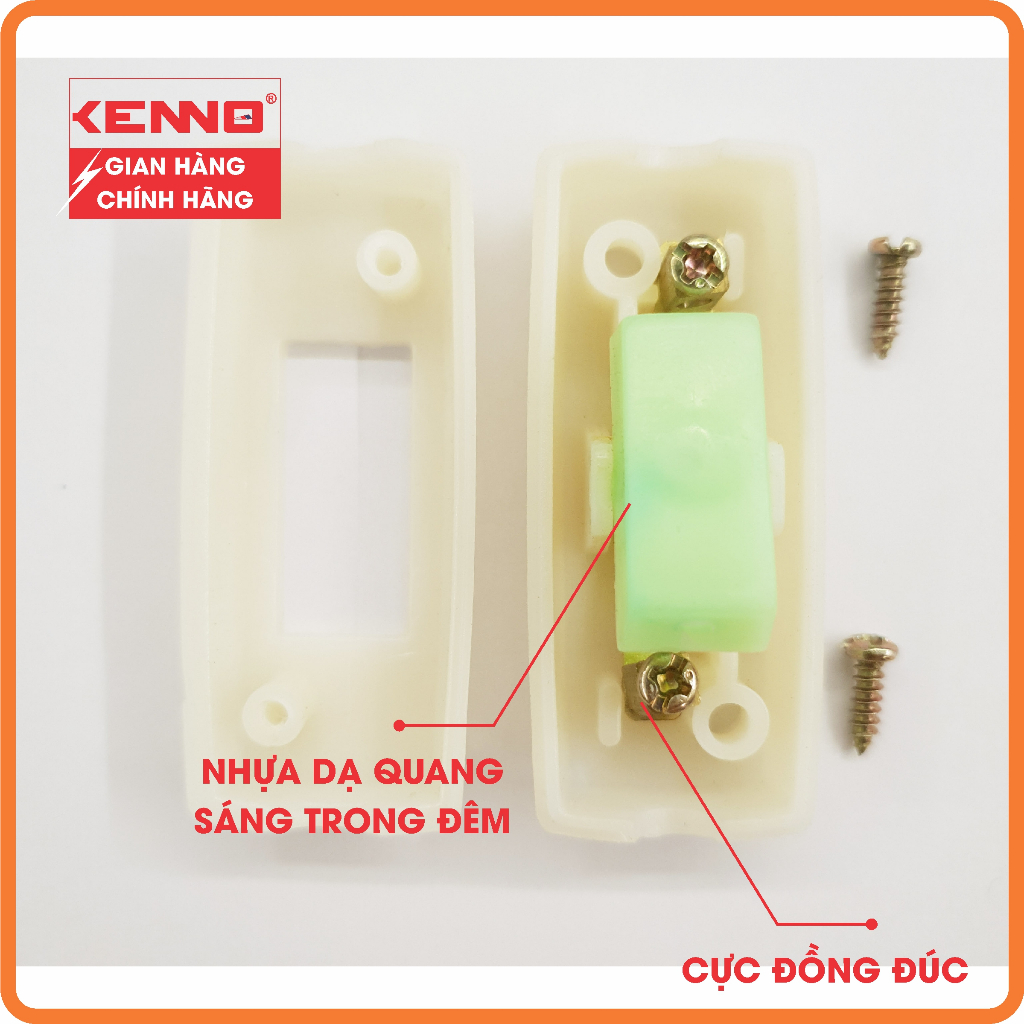 Công tắc điện quả nhót bật dạ quang KENNO NT cực đồng đúc