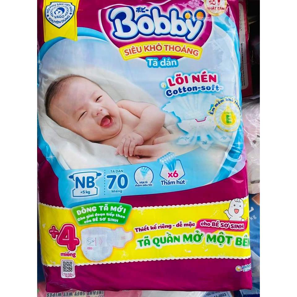 [MẪU MỚI] Bỉm/tã dán sơ sinh Bobby NB70+4 (74 miếng) cho bé 3-5kg . SỈ ...