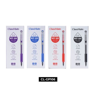 Hộp 12 Bút Bi CLASSMATE Ngòi 0.5mm, Bút Gel Mực Nước Xanh Đen Đỏ Tím Viết Siêu Trơn Có Ngòi Thay CL-GP106