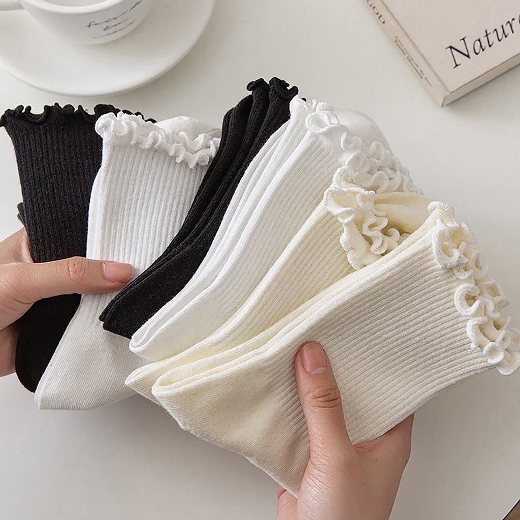 Tất cổ cao nữ trơn cotton mềm mịn - Vỡ nữ viền nhún ôm chân thoải mái ZANABRA T23