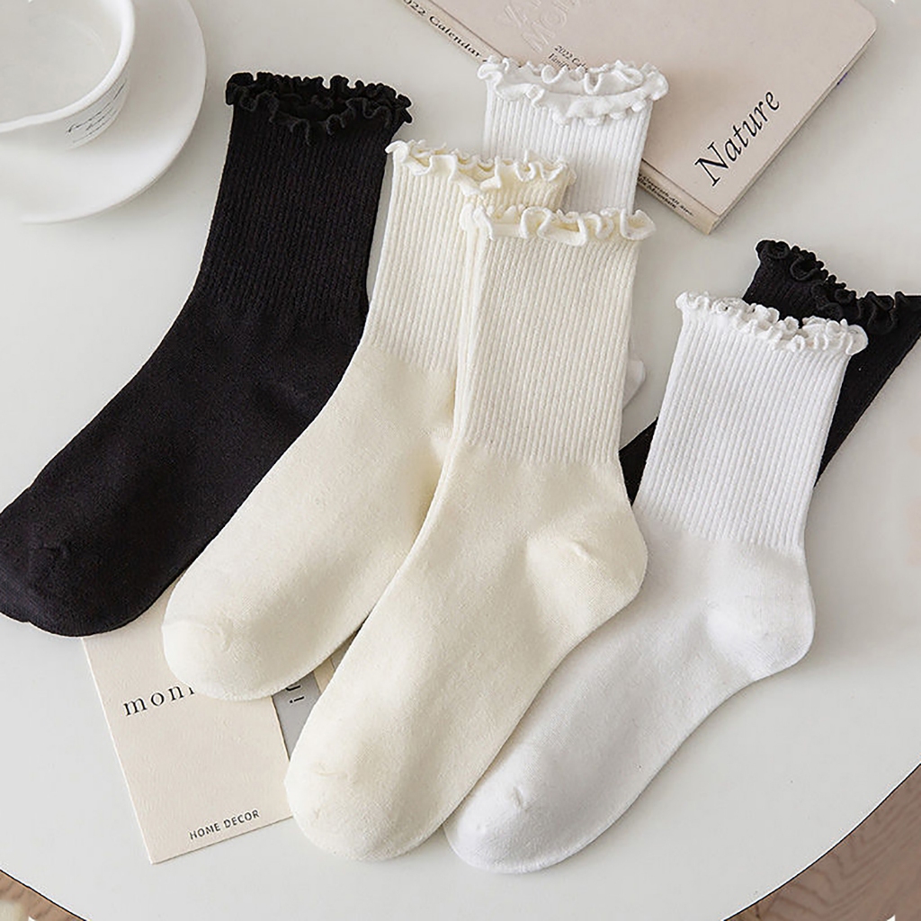 Tất cổ cao nữ trơn cotton mềm mịn - Vỡ nữ viền nhún ôm chân thoải mái ZANABRA T23