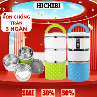 [HÀNG TỐT] Hộp đựng cơm 3 tầng ruột INOX 1230ml 2 lớp nhựa abs hỗ trợ giữ nhiệt có nắp đậy kín và quai xách cao cấp