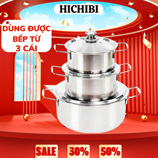 Bộ nồi inox Hilogi 3 cái dùng được bếp từ size 24 18 16 cm chống gỉ , nấu được trên bếp từ và mọi loại bếp