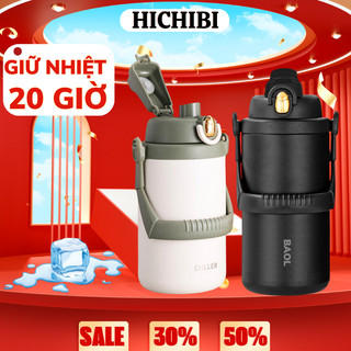Bình giữ nhiệt inox 304 1500ml có ống hút béo lùn X33, có quai xách lớn, nắp bật, ống hút, giữ nóng 10h, giữ lạnh 20h