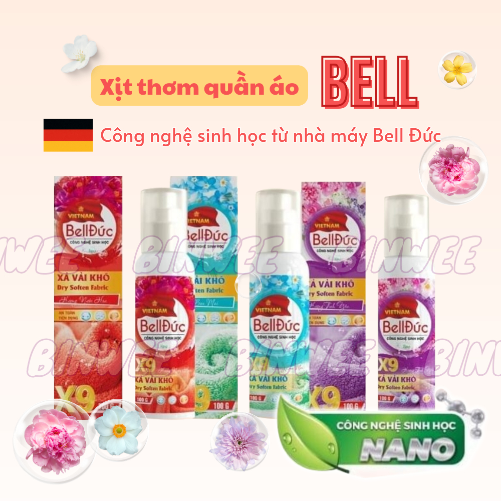 Xịt thơm quần áo xả vải khô Bell Đức 100ml lưu hương 48h chống nhắn làm mềm vải khử mùi hôi ẩm mốc