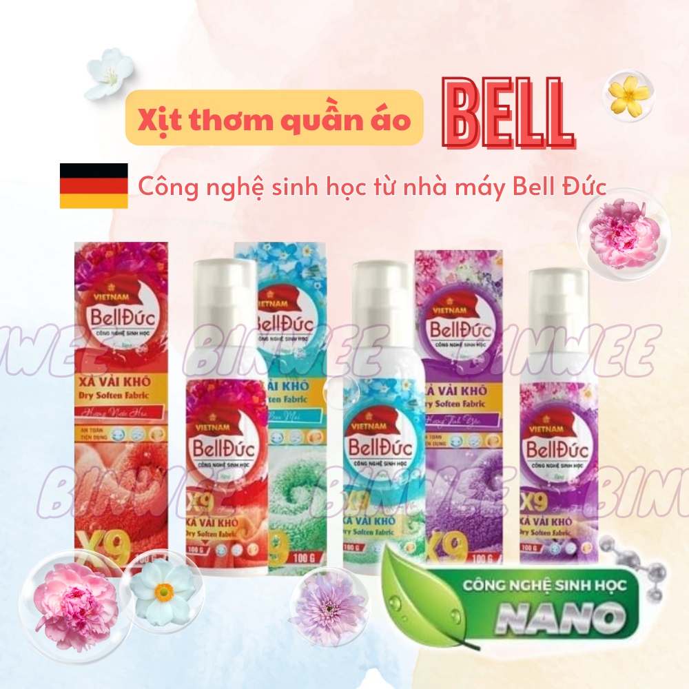 Xịt thơm quần áo xả vải khô Bell Đức 100ml lưu hương 48h chống nhắn làm mềm vải khử mùi hôi ẩm mốc