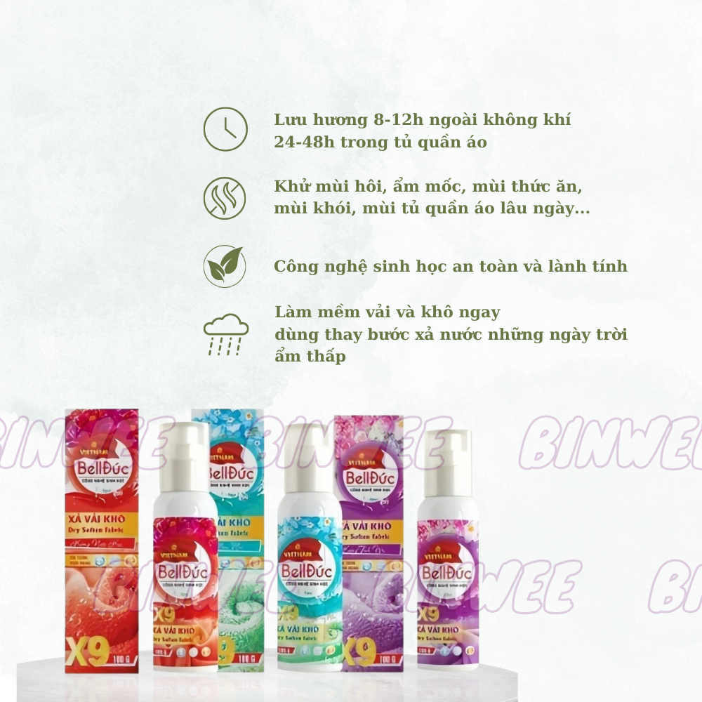 Xịt thơm quần áo xả vải khô Bell Đức 100ml lưu hương 48h chống nhắn làm mềm vải khử mùi hôi ẩm mốc