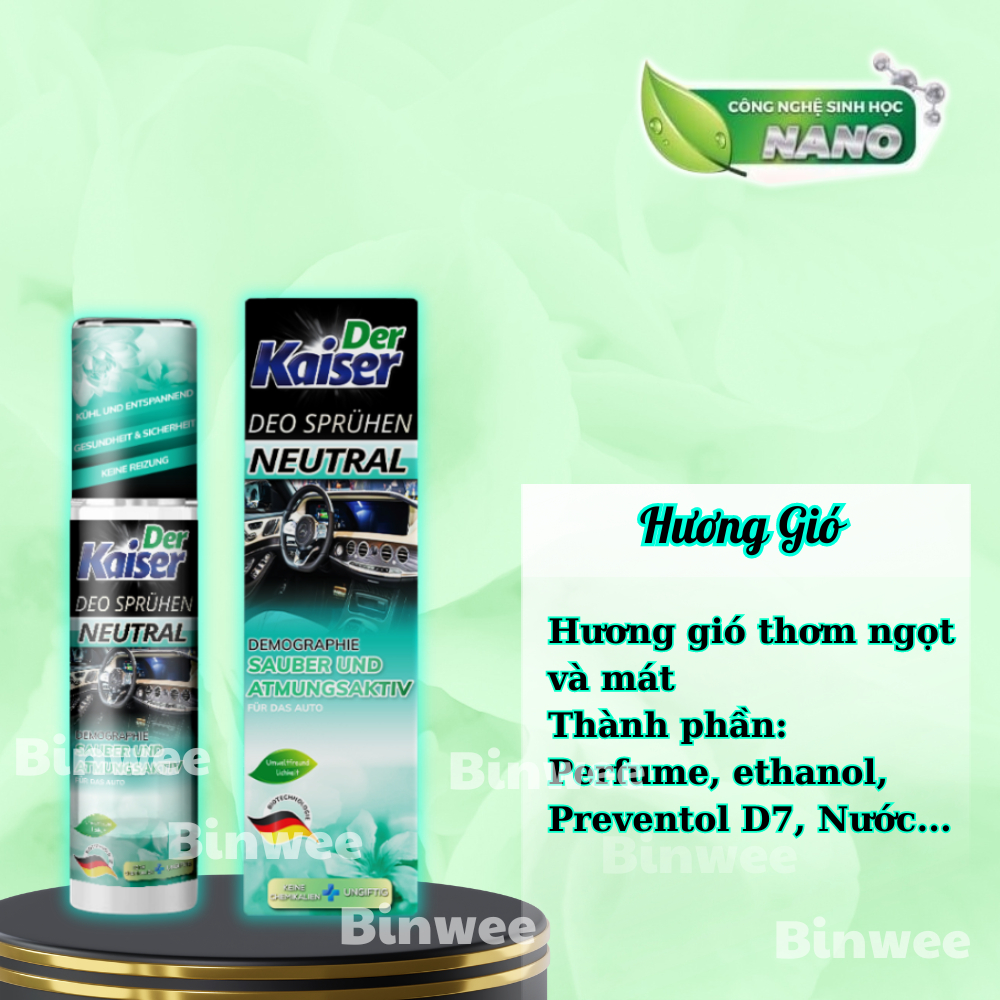 Xịt khử mùi khử khuẩn ô tô cao cấp Der Kaiser 150ml công nghệ Đức loại bỏ mùi hôi hương thơm tươi mát dễ chịu