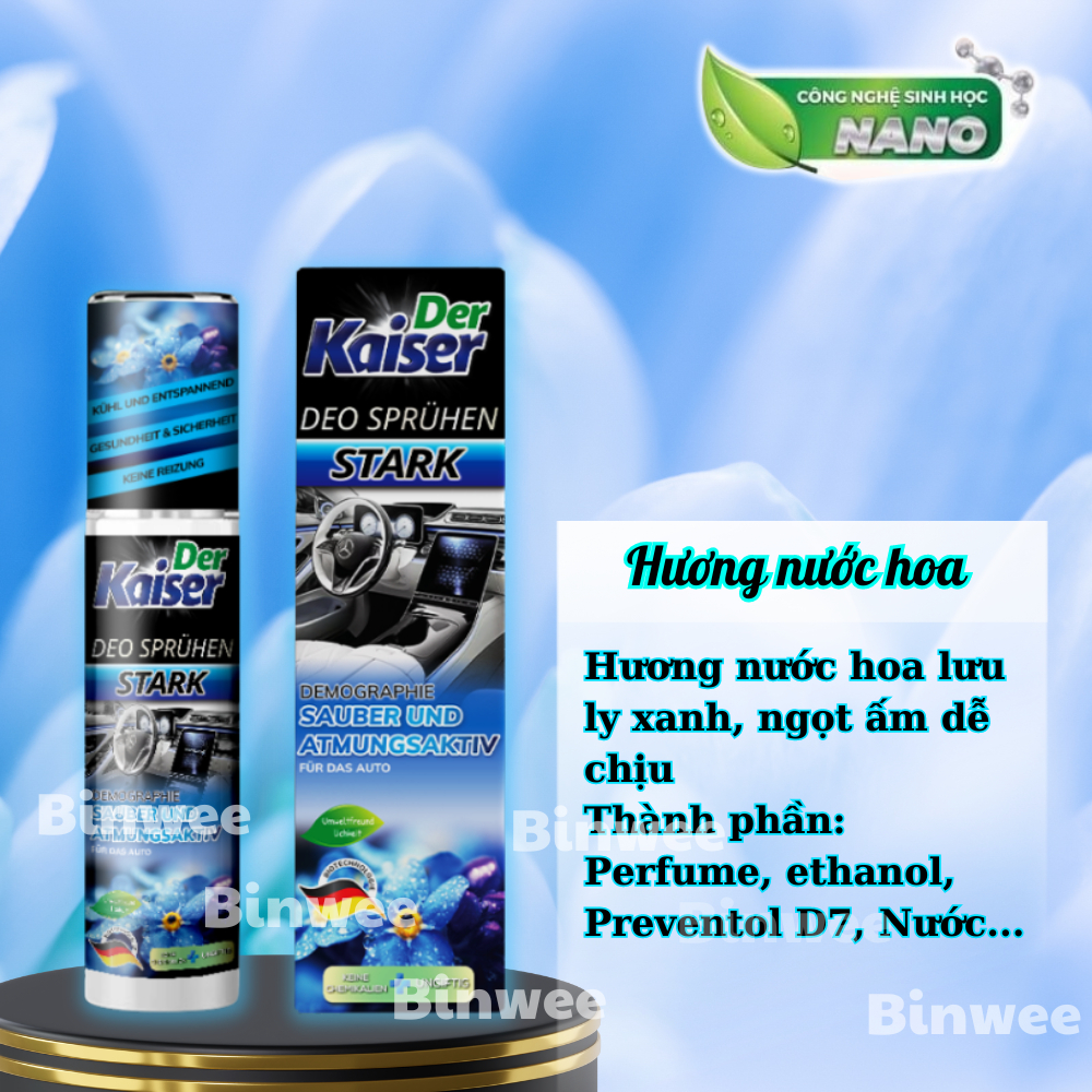 Xịt khử mùi khử khuẩn ô tô cao cấp Der Kaiser 150ml công nghệ Đức loại bỏ mùi hôi hương thơm tươi mát dễ chịu