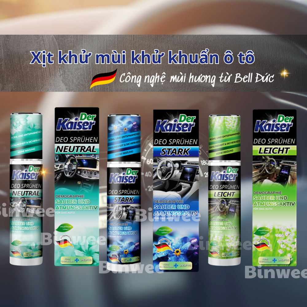 Xịt khử mùi khử khuẩn ô tô cao cấp Der Kaiser 150ml công nghệ Đức loại bỏ mùi hôi hương thơm tươi mát dễ chịu