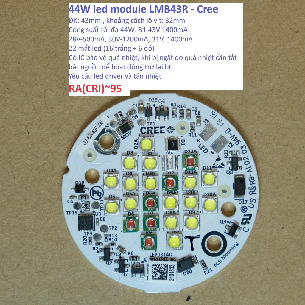 Chip LED COB chất lượng cao, độ hoàn màu CRI>90, ánh sáng vàng, trung ...