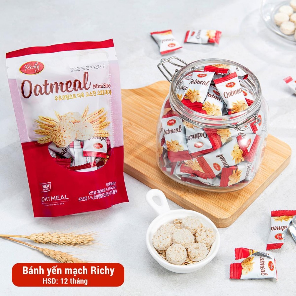 [MUA 3 TẶNG 1 QUAT] Combo 3 túi bánh yến mạch Oatmeal Richy 220g- 250g