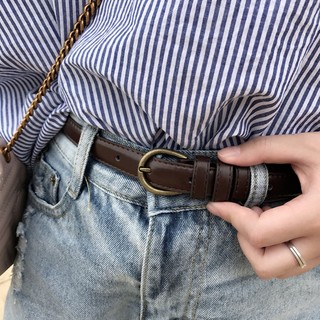 Thắt lưng nữ bản nhỏ Broobelt mặt tròn vàng cổ đơn giản, dây nịt da nữ size 2cm kiểu Hàn Quốc TL57