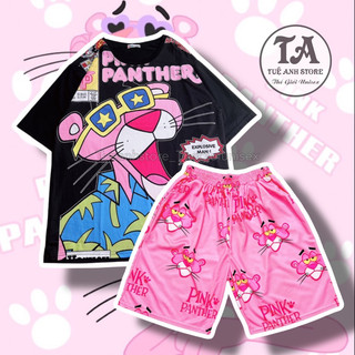 Set Bộ Đùi Báo Hồng full Đen Pink Panther cotton quần áo hoạt hình hoạ tiết Bộ mặc nhà Cartoon form rộng Unisex Freesize
