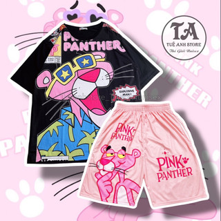 Set Bộ Đùi Báo Hồng full Đen Pink Panther cotton quần áo hoạt hình hoạ tiết Bộ mặc nhà Cartoon form rộng Unisex Freesize