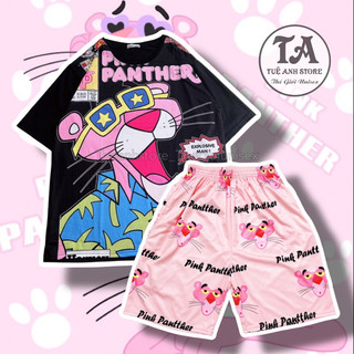 Set Bộ Đùi Báo Hồng full Đen Pink Panther cotton quần áo hoạt hình hoạ tiết Bộ mặc nhà Cartoon form rộng Unisex Freesize